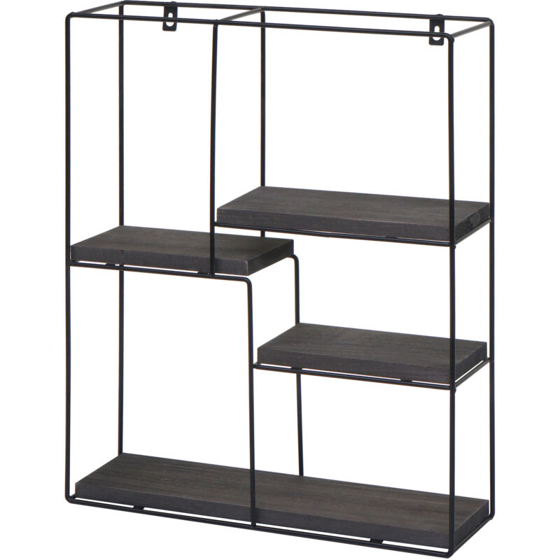 foto del prodotto scaffale mensola portaoggetti pensile 4 ripiani hhg 616 rettangolare 51x40x11cm ferro verniciato legno grigio scuro