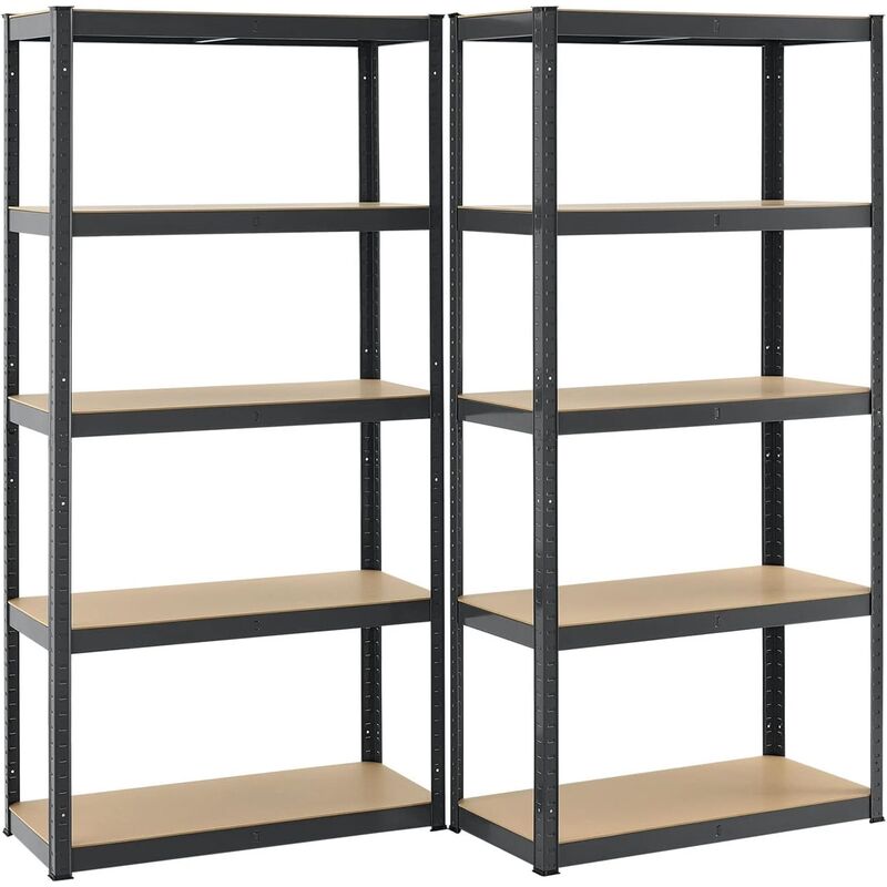 foto del prodotto scaffale mensola scaffali scaffalatura magazzino nero 5 ripiani legno 2 pack
