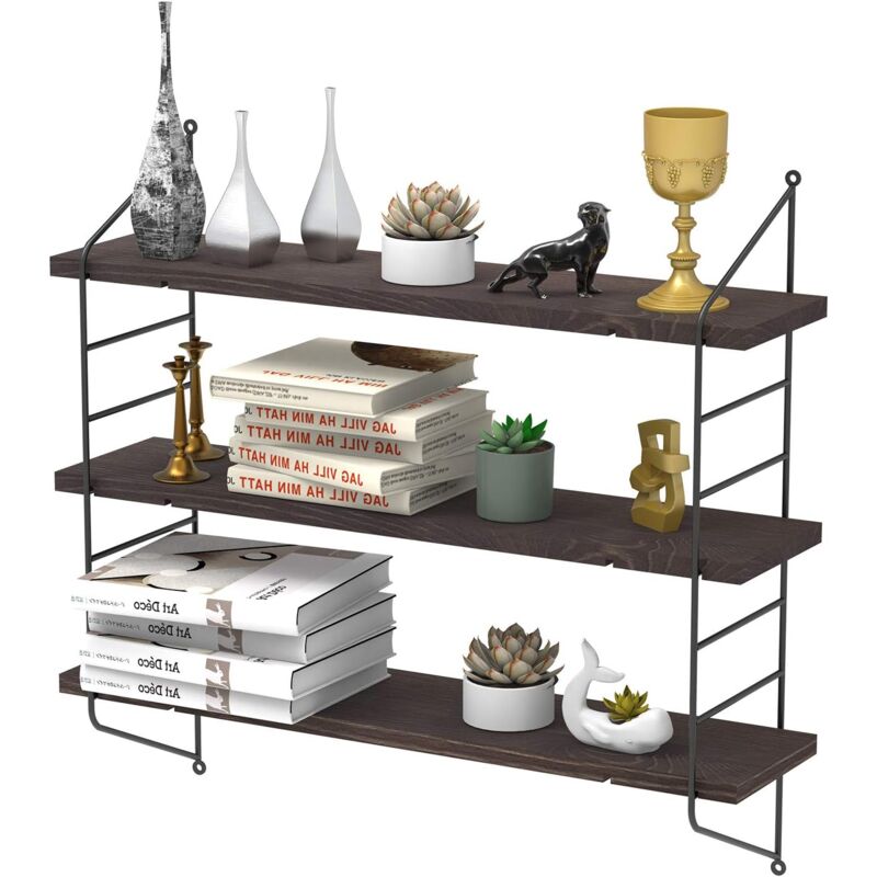 foto del prodotto scaffale mensole da parete, 3 ripiani mensole da muro per cucina scaffale regolabile in legno e metallo rustico per soggiorno camera da letto