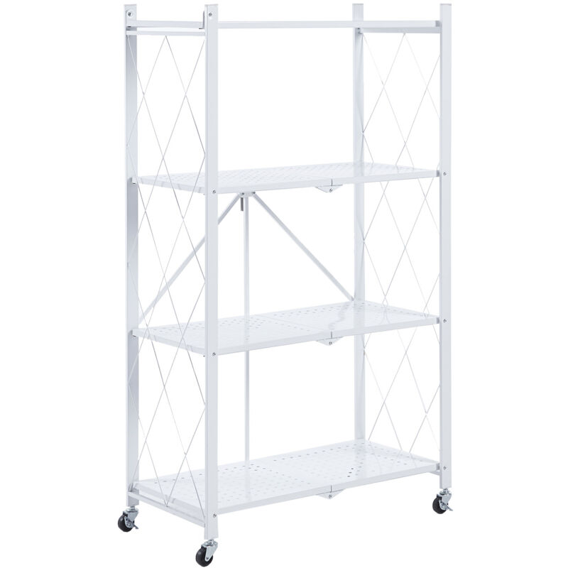 foto del prodotto scaffale metallico pieghevole catter house kim 122 71,5x36x122,5 cm colore bianco con ruote e 4 ripiani supporta fino a 160 kg