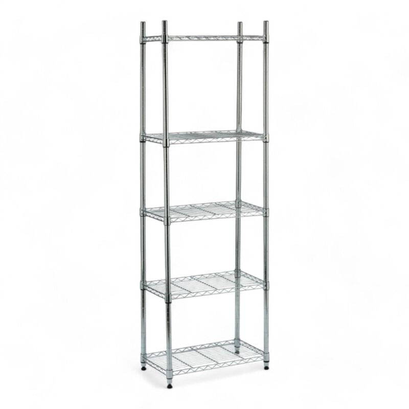 foto del prodotto scaffale metallo cromato 5 ripiani 60x35x180 cm per casa ufficio garage portata 75 kg per ripiano montaggio ruote m8