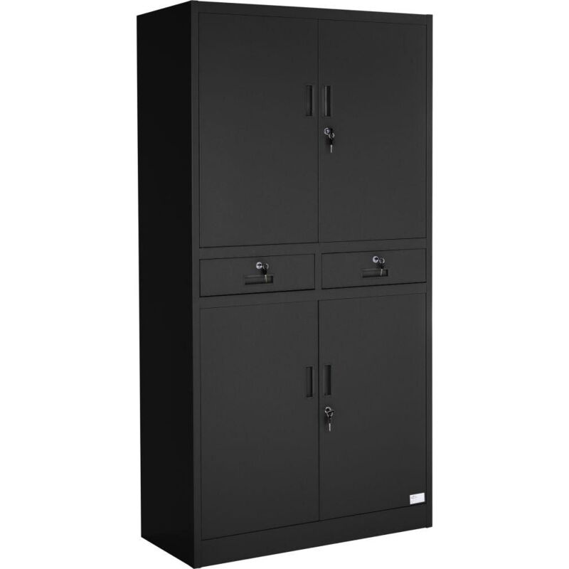 foto del prodotto scaffale mobile in metallo 2 scomparti 2 cassetti nero