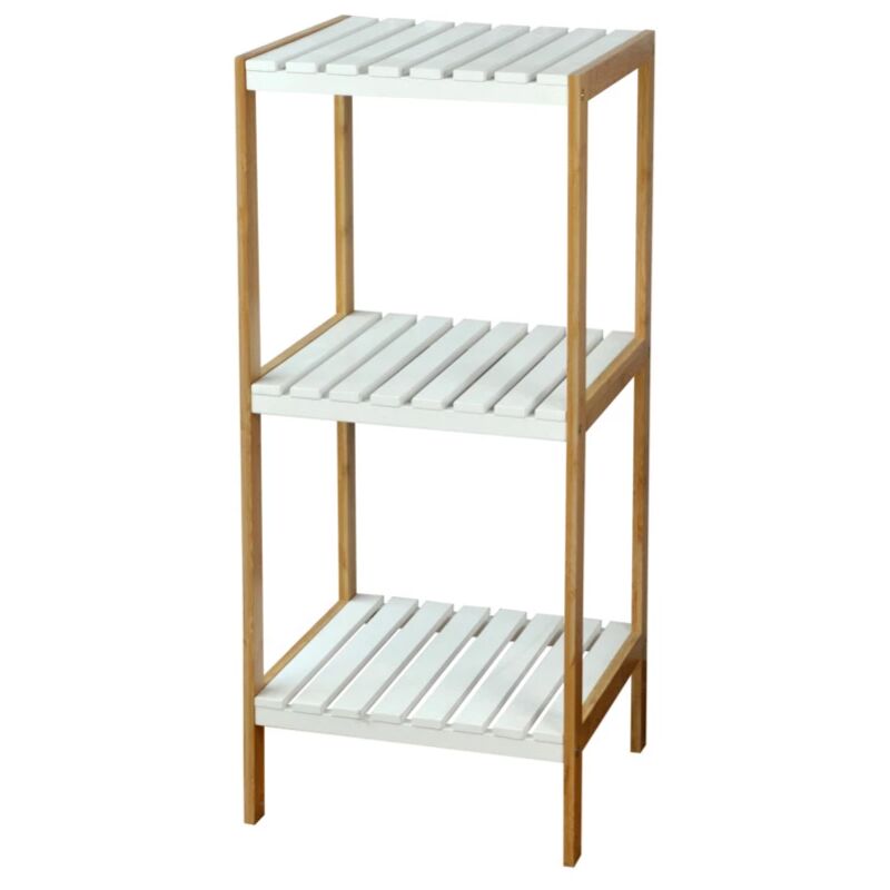 foto del prodotto scaffale multiuso 3 ripiani in bamboo bianco e legno, 34x33x80 cm
