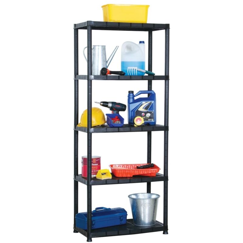 foto del prodotto scaffale officina magazzino a 5 ripiani nero in plastica varie dimensioni dimensioni 71x38x170 cm