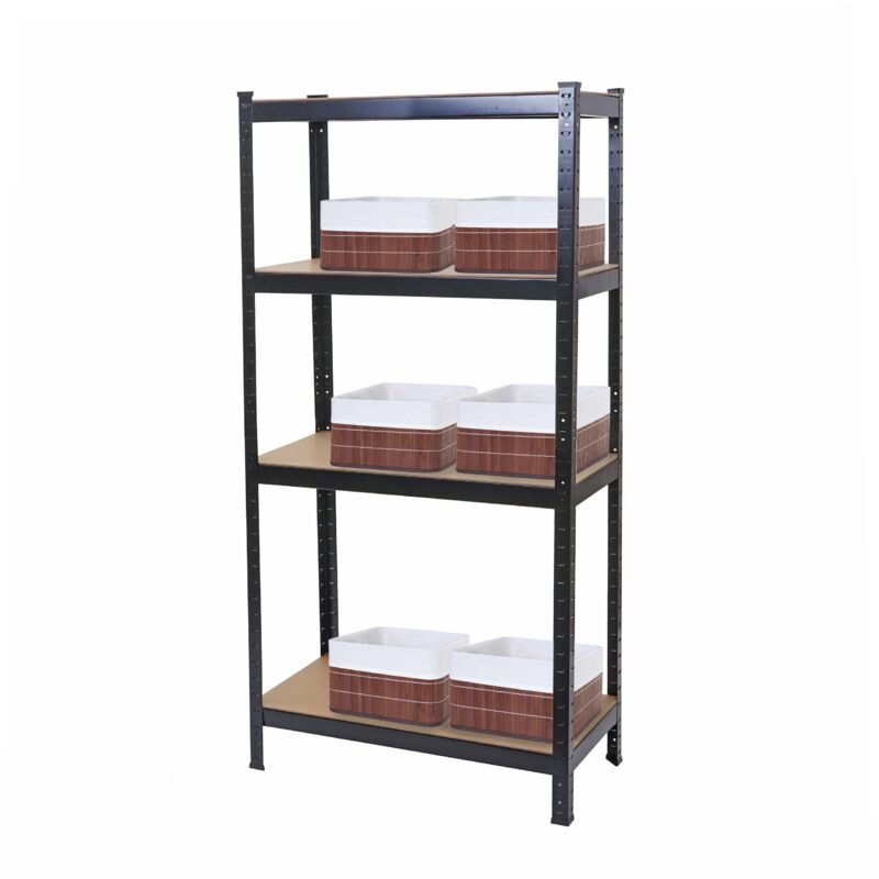 foto del prodotto scaffale officina ufficio con 6x ceste multiuso bambù hhg 223 mdf metallo 40x80x160cm 4x ripiani nero