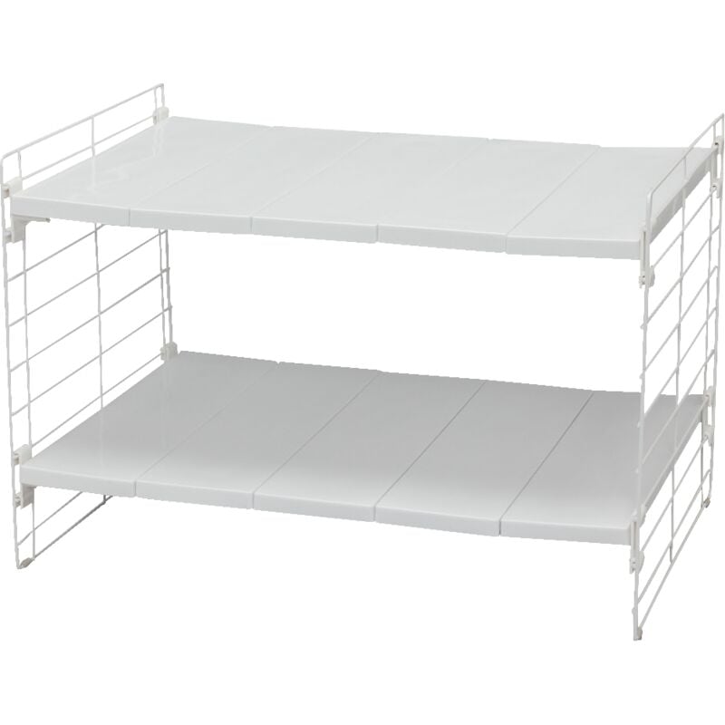 foto del prodotto scaffale, organizzatore per armadio, sottolavello, espandibile, contenitori in plastica per mobili da cucina, dispensa, cibo e utensili telescopic