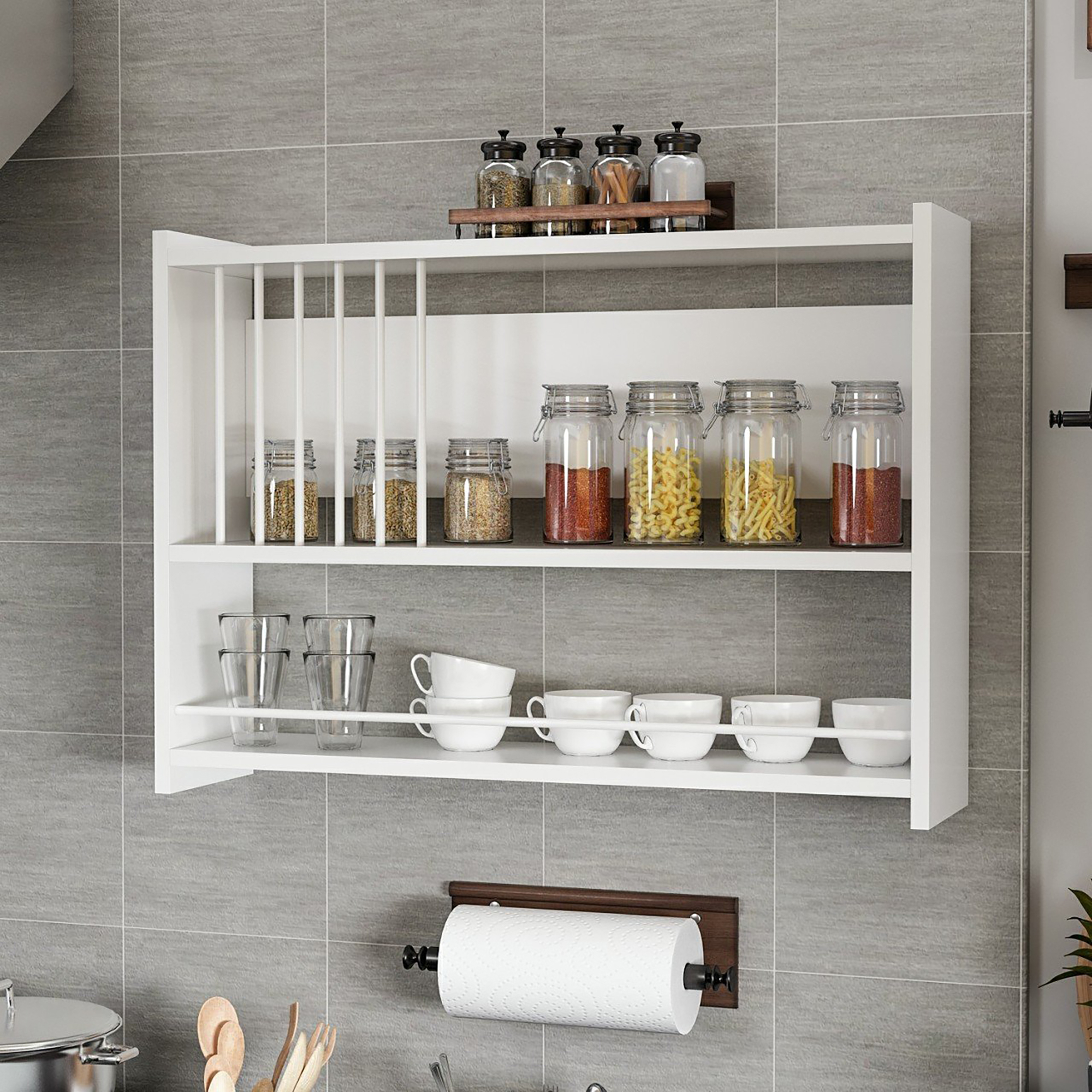 foto del prodotto scaffale pensile helsing r mensola da parete per cucina bianco en.casa 