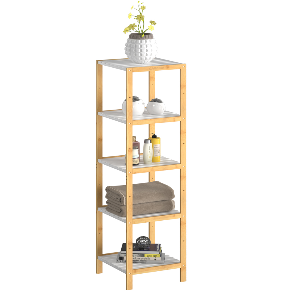 foto del prodotto scaffale per bagno 5 ripiani bainco in bambù 110x33x34cm