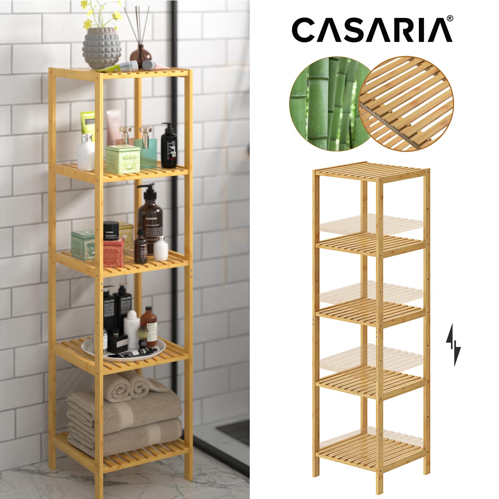foto del prodotto scaffale per bagno 5 ripiani in bamb 110x33x34cm