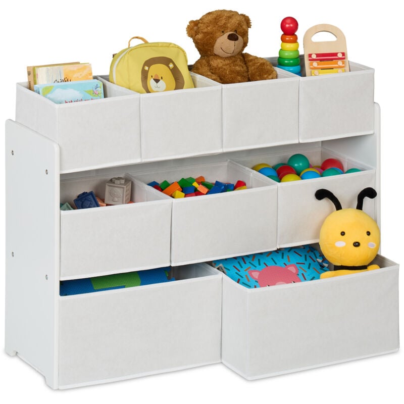 foto del prodotto scaffale per bambini, 9 scatole portagiochi, mobile organizer cameretta, libreria, hlp 60x92x30 cm, bianco relaxdays