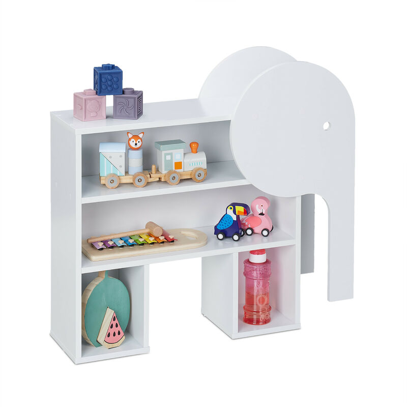 foto del prodotto scaffale per bambini, libreria design elefante, 4 ripiani, hlp 60,5x64,5x20,5 cm, mobile portagiochi, bianco relaxdays
