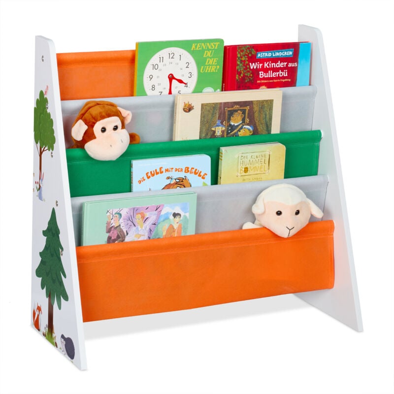 foto del prodotto scaffale per bambini, mobile libreria con 4 scomparti porta giochi e libri, hlp 60 x 62,5 x 28 cm, colorato relaxdays