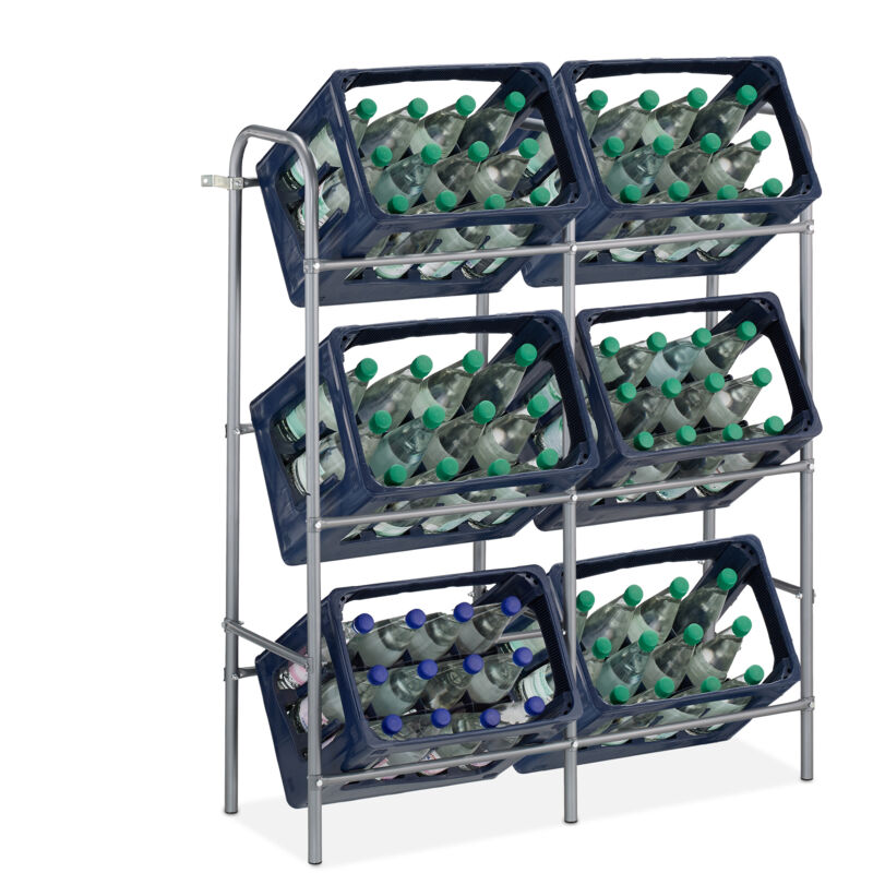 immagine 0 del prodotto scaffale per casse d acqua, hxlxp 116 x 96 x 33 cm, scaffalatura per 6 cassette bevande, in acciaio, grigio relaxdays