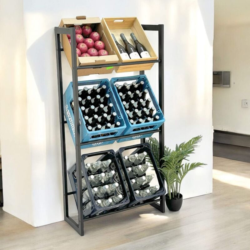 foto del prodotto scaffale per casse di bevande 6 casse nero metallo autoportante 96563 porta casse per bevande 71 cm supporto per casse di frutta scaffale per casse