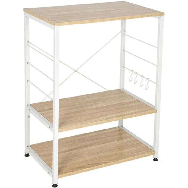 foto del prodotto scaffale per cucina in acciaio legno carrello per microonde scaffalature rovere woltu