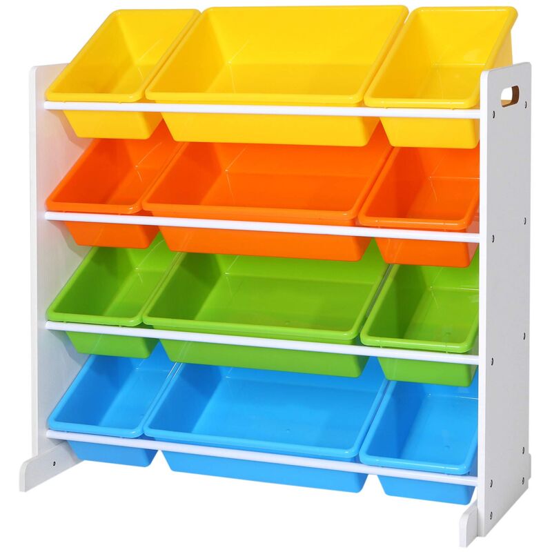 foto del prodotto scaffale per giocattoli mobiletto multi ripiano per bambini con 12 scatole in plastica rimovibili telaio bianco, gkr04w songmics