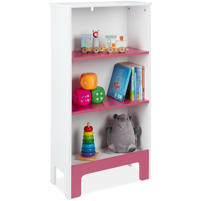 foto del prodotto scaffale per la cameretta dei bambini, organizer per libri e giocattoli, hxlxp 91x48x24 cm, mdf, bianco rosa relaxdays