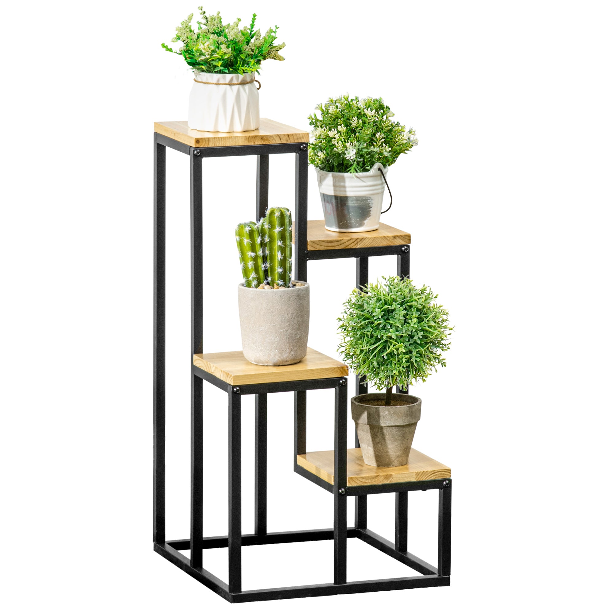 foto del prodotto scaffale per piante a 4 livelli 34x34x66 cm per interni ed esterni in metallo e legno