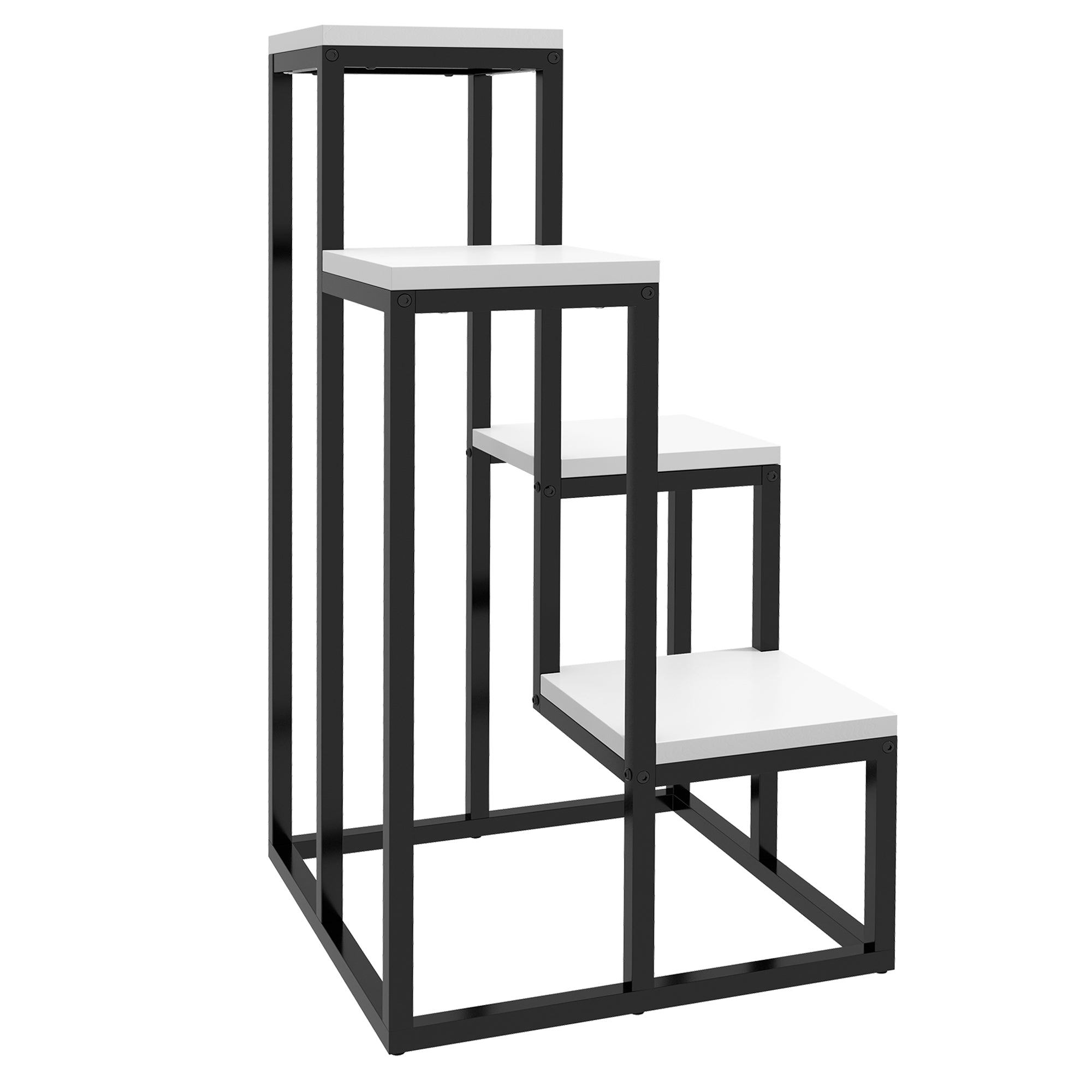 foto del prodotto scaffale per piante a 4 livelli 34x34x70 cm in acciaio e legno bianco e nero