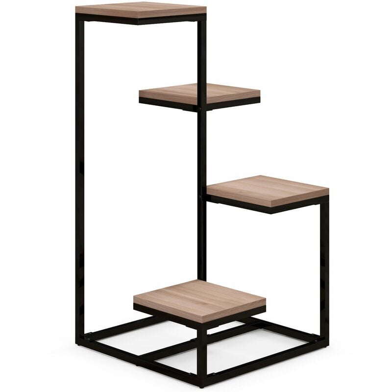foto del prodotto scaffale per piante a 4 livelli 40x40x75,5 cm in acciaio e legno marrone e nero