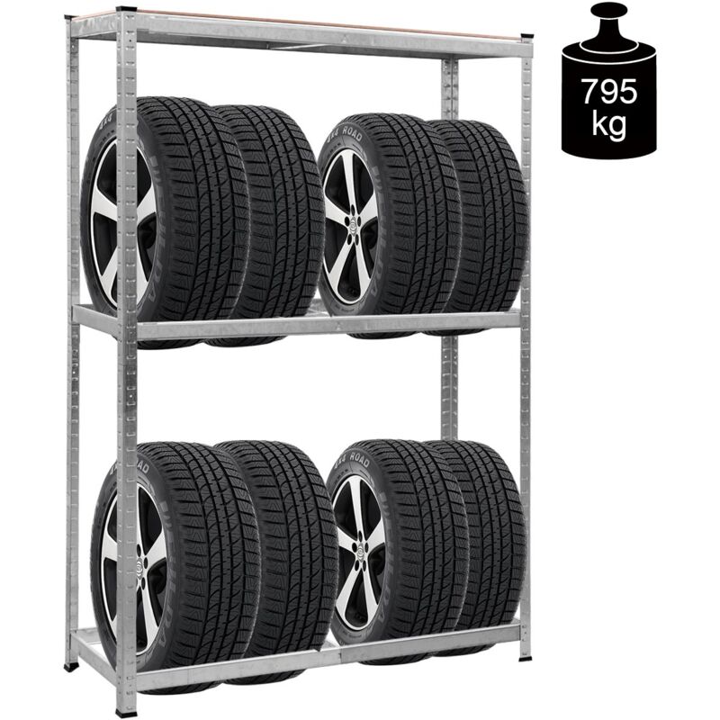 foto del prodotto scaffale per pneumatici scaffale portagomme in acciaio, 3 ripiani per 8 gomme, 120 x 40 x 180cm
