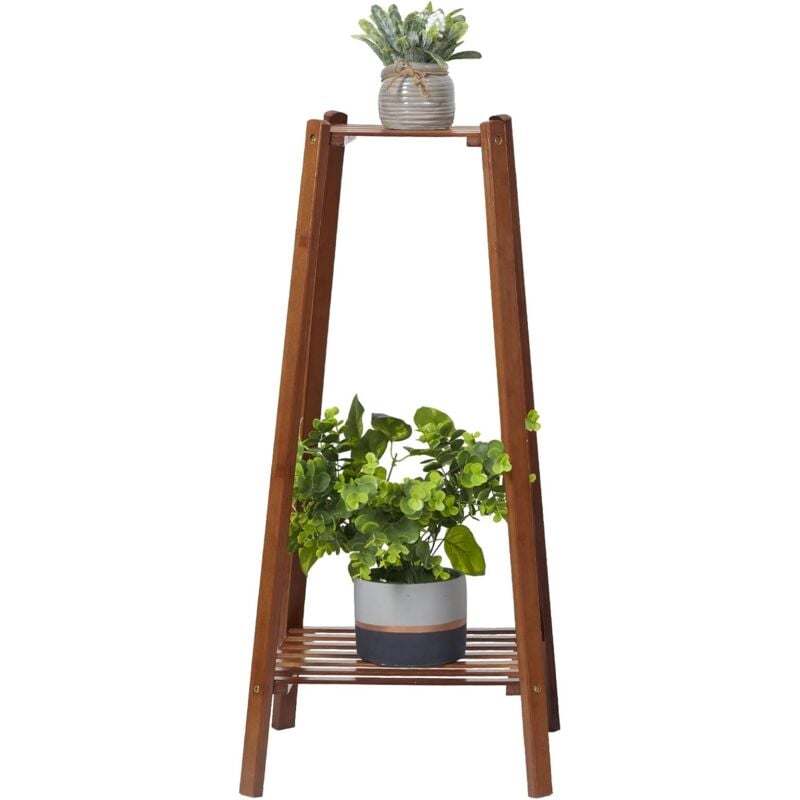 foto del prodotto scaffale per vasi portavasi piedistallo per piante a 2 livelli in bambu porta piante da interno esterno balcone