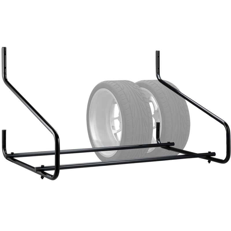 foto del prodotto scaffale porta gomme da parete, per 4 pneumatici, supporto da muro pieghevole fino a 80 kg, acciaio, nero relaxdays
