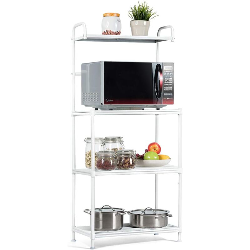 foto del prodotto scaffale porta microonde, scaffale salvaspazio da cucina, scaffale con ripiani con struttura metallica, multifunzione, 59x34x136 cm bianco goplus