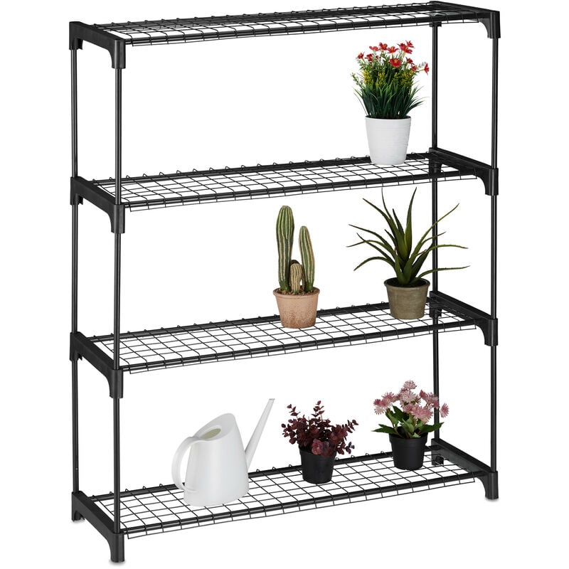 foto del prodotto scaffale porta piante, 4 ripiani portapiante in vaso, fiori e erbe, acciaio e plastica, hlp 106x91x28 cm, nero relaxdays