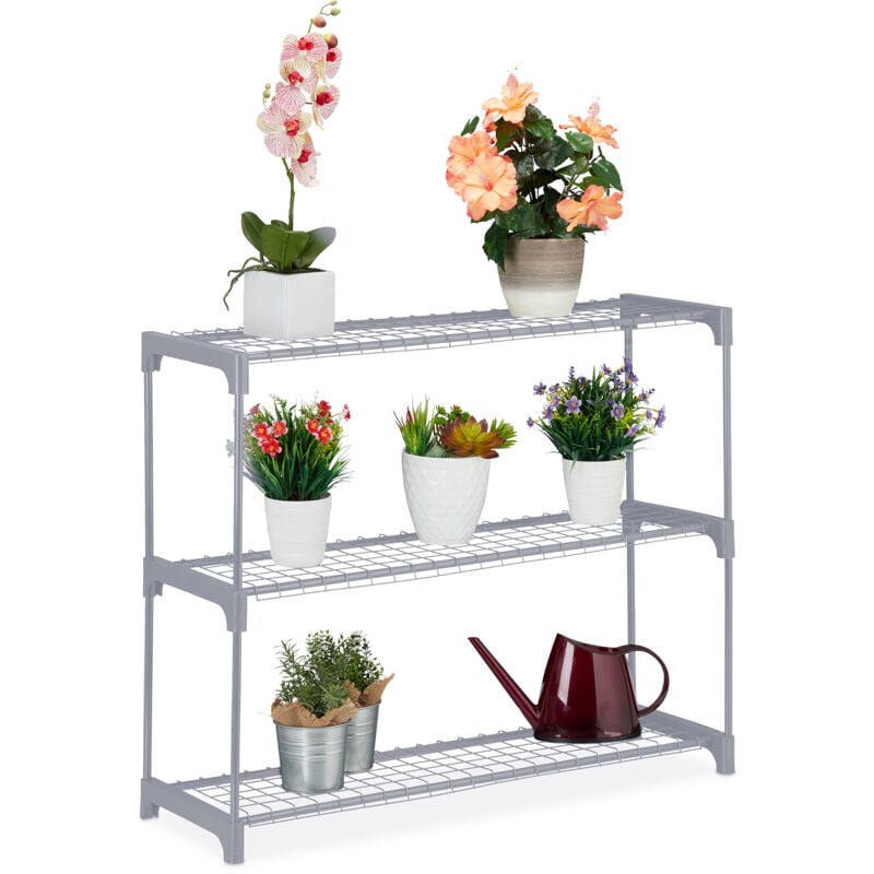 foto del prodotto scaffale porta piante a 3 ripiani, portapiante in vaso, fiori e erbe, mobile in acciaio, 72x91x28 cm, grigio relaxdays