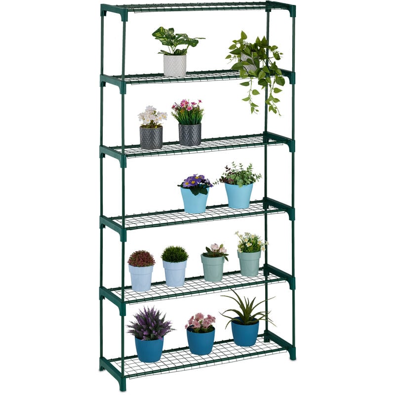 foto del prodotto scaffale porta piante a 6 ripiani, portapiante in vaso, fiori e erbe, mobile in acciaio, 173x91x28,5 cm, verde relaxdays