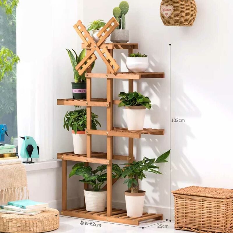 foto del prodotto scaffale porta piante fiori libreria scaffalatura in legno di bamboo 62x25x103cm