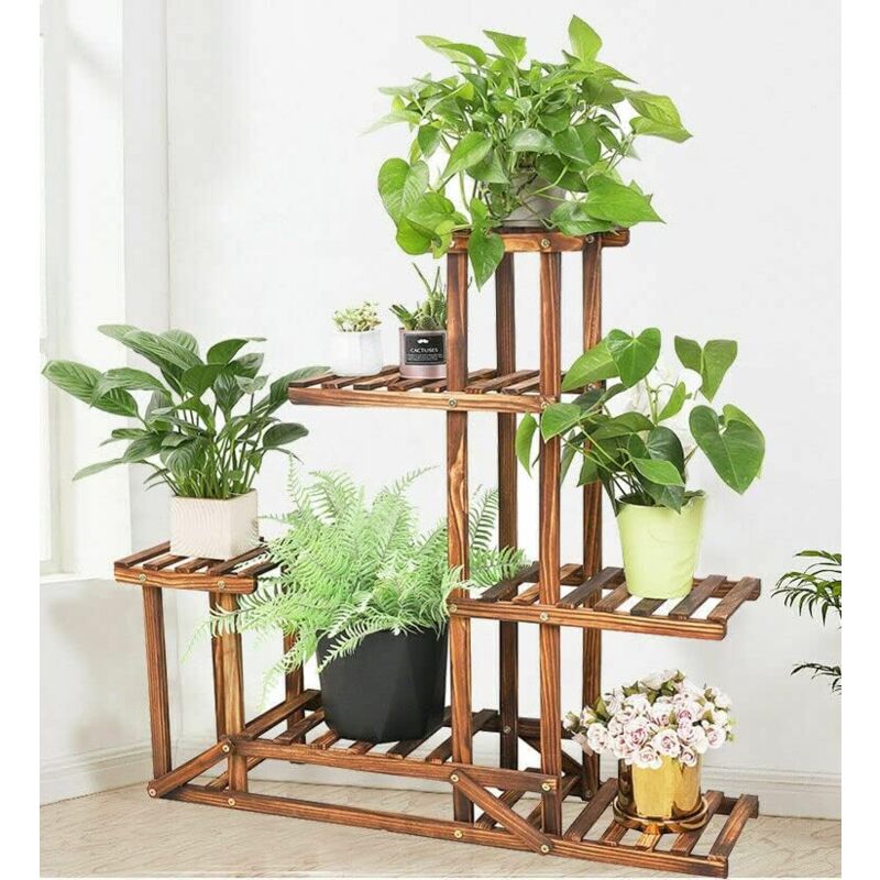 foto del prodotto scaffale porta piante in legno di pino da interno portavasi per orchidee da esterno 6 ripiani verticali da giardino 95x25x96cm unho