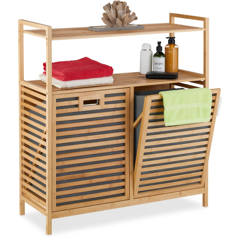 foto del prodotto scaffale portabiancheria, 2 cesti per biancheria da 40 l estraibili, hlp 95 x 88 x 33 cm, in bamb , naturale relaxdays