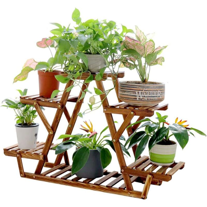 foto del prodotto scaffale portafiori portavasi per piante porta piante in legno da interno balcone fioriera verticale a scala 6 ripiani 71x25,4x58 cm