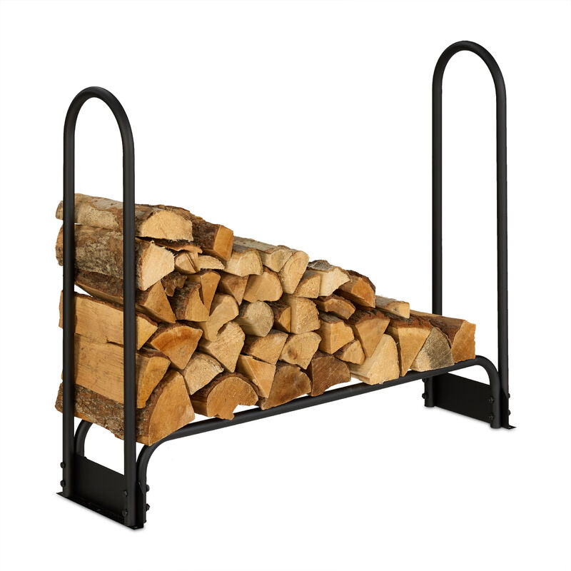 foto del prodotto scaffale portalegna, per ceppi da 25 cm, porta legna da ardere interni ed esterni, 90x110x29 cm, in ferro nero relaxdays
