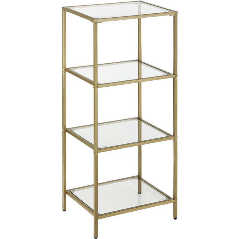 foto del prodotto scaffale portaoggetti da bagno, scaffalatura in vetro temperato, libreria a 4 ripiani, stabile, montaggio facile, per soggiorno camera da letto
