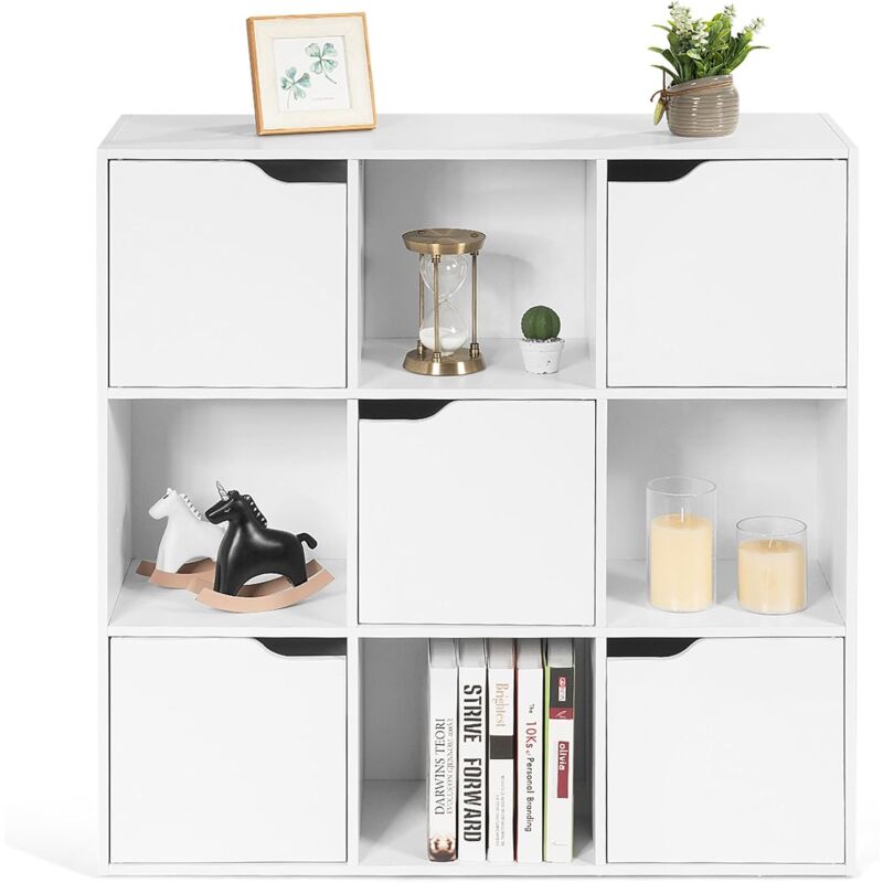 foto del prodotto scaffale portaoggetti guardaroba mensola libreria in legno mobile con 9 cubi, scaffale cubo porta libri bianco costway