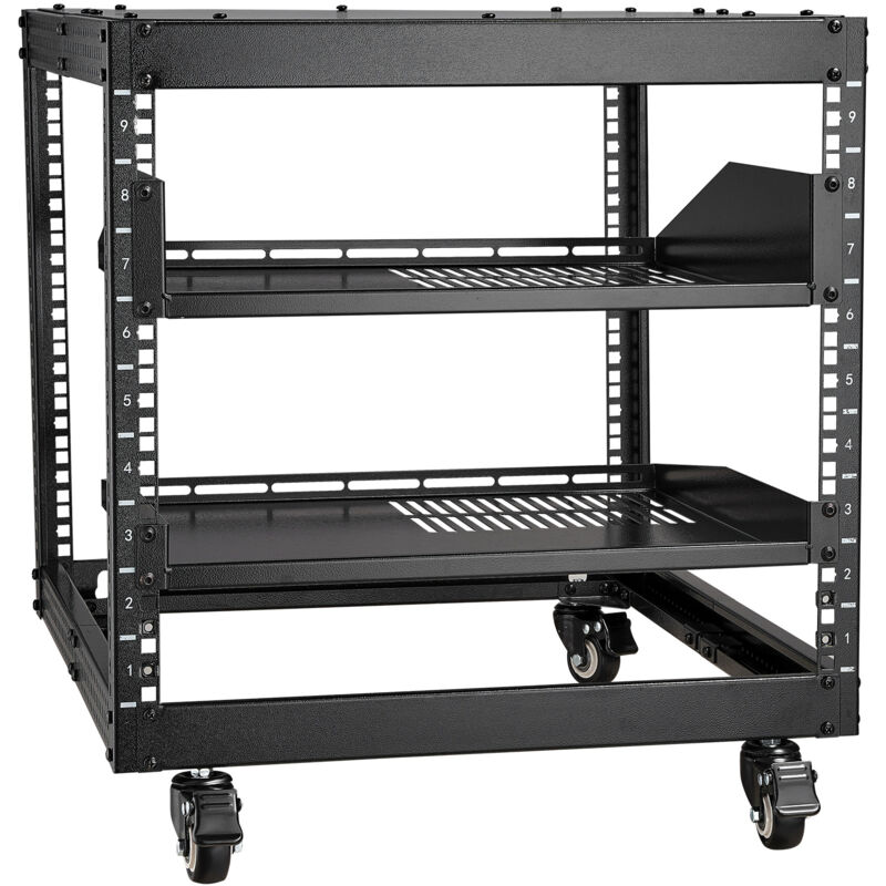 foto del prodotto scaffale portaoggetti per attrezzi multimediale, carrello per server di rete autoportante profondita regolabile 584,2 1016mm ruote a 360 4 montanti