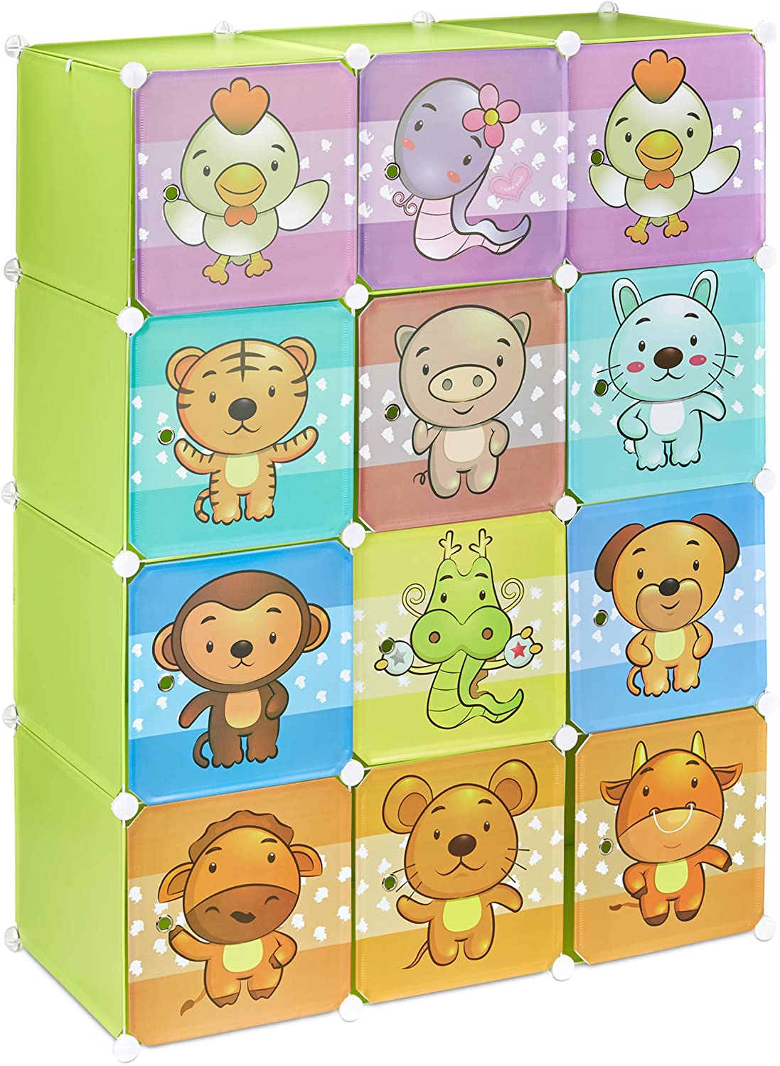 foto del prodotto scaffale portaoggetti per bambini armadio armadietto modulare in plastica per animali verde 13_0001209_3