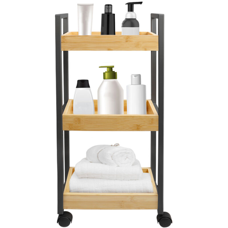 foto del prodotto scaffale portaoggetti per il bagno a 3 ripiani, scaffale con ruote, carrello con ruote, scaffale in piedi, scaffale per il bagno, carrello da cucina