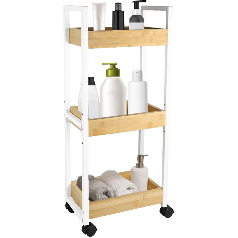 foto del prodotto scaffale portaoggetti per il bagno a 3 ripiani, scaffale con ruote, carrello, scaffale in piedi, scaffale per il bagno, carrello da cucina con ruote,