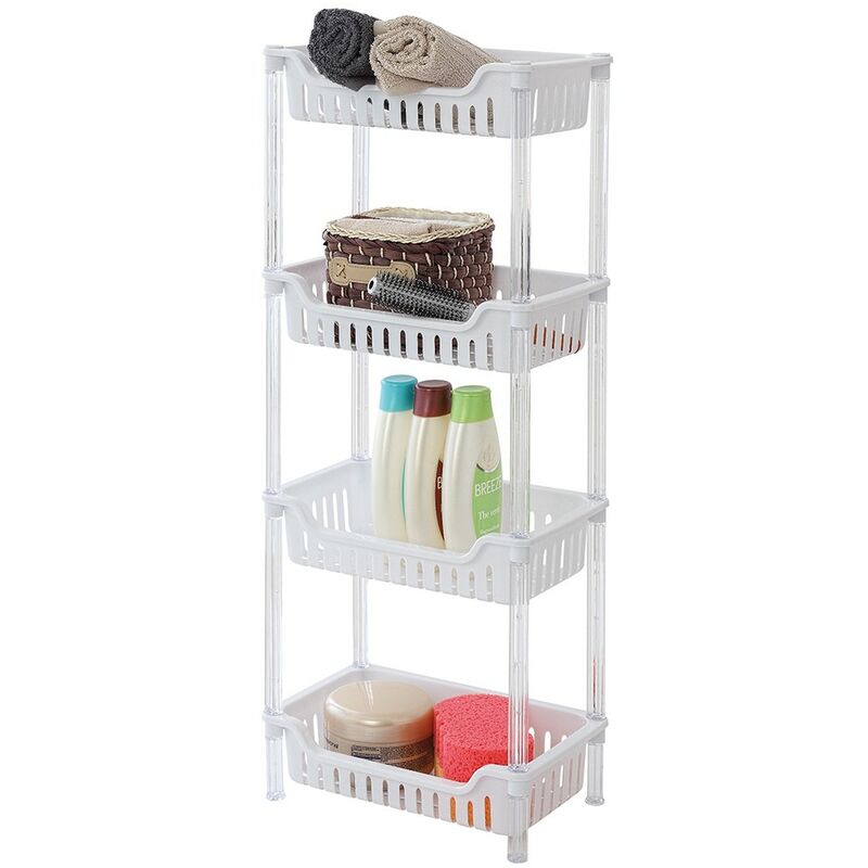 foto del prodotto scaffale portaoggetti per la casa in plastica bianca con 4 ripiani
