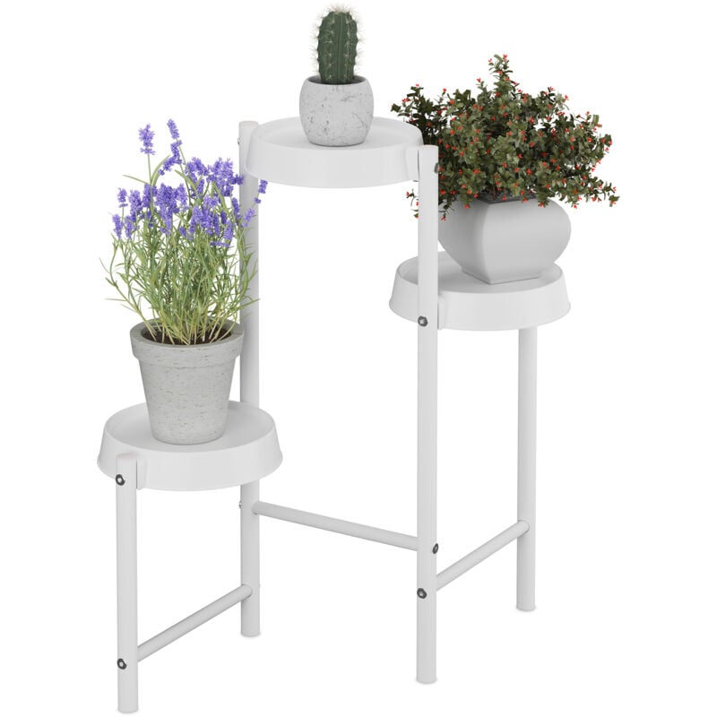 foto del prodotto scaffale portapiante 3 ripiani, ferro e plastica, scala portafiori, supporto vasi piante, 61x55x30 cm, bianco relaxdays