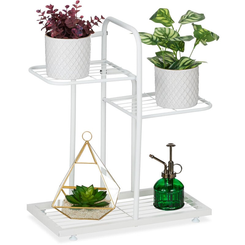 foto del prodotto scaffale portapiante, 3 ripiani in metallo 50,5x45x22 cm, portafiori e portavasi, fioriera, acciaio, bianco relaxdays