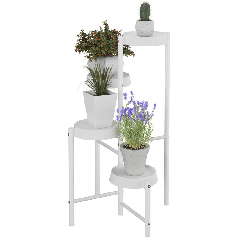 foto del prodotto scaffale portapiante 4 ripiani, ferro e plastica, scala portafiori, supporto vasi piante, 81x48x49 cm, bianco relaxdays