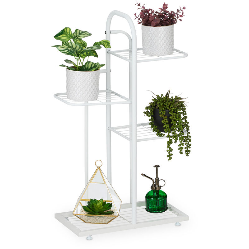 foto del prodotto scaffale portapiante, 4 ripiani in metallo 72,5x44x22,5 cm, portafiori e portavasi, fioriera, acciaio, bianco relaxdays
