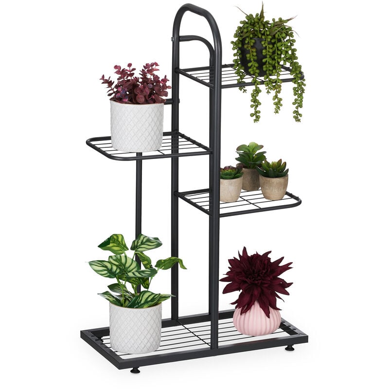 foto del prodotto scaffale portapiante, 4 ripiani in metallo 72,5x44x22,5 cm, portafiori e portavasi, fioriera, acciaio, nero relaxdays
