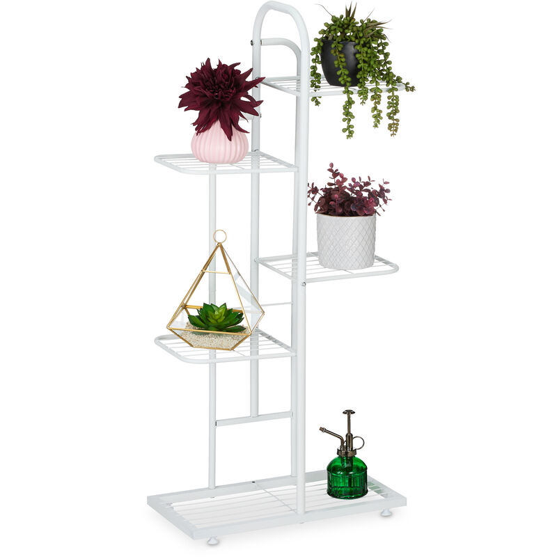 foto del prodotto scaffale portapiante, 5 ripiani in metallo 96,5x45x22 cm, portafiori e portavasi, fioriera, acciaio, bianco relaxdays