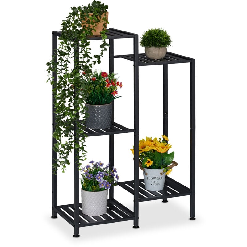 foto del prodotto scaffale portapiante a 5 ripiani, supporto per vasi fiori, scala per piante hlp 81x55x28,5 cm, metallo, nero relaxdays